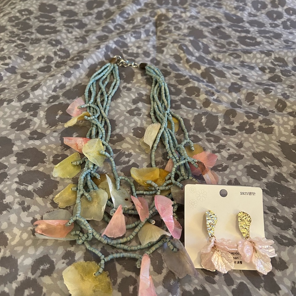 Floral Beaded Necklace and Earring Set